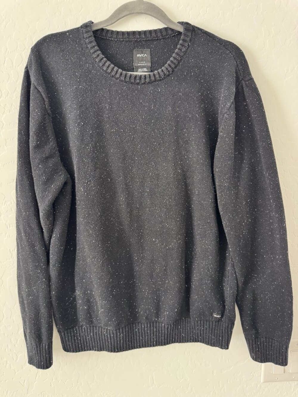 RVCA Mens Large Black Speckled Knit Sweater Crewneck Skate Surf Casual